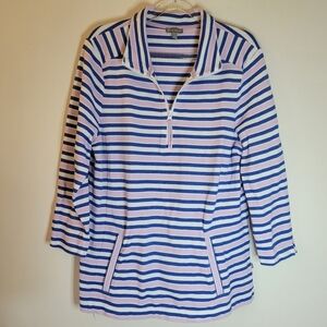 T By Talbots Cotton Blend Half Zip Pullover Stripes Golf Activewear Athleisure